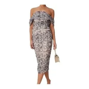 Missguided | Dresses | Missguided Mesh Ruched Bardot Midi Dress Floral Nwt  Us 6 | Poshmark